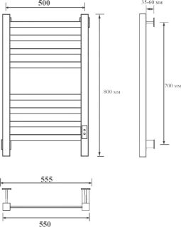Полотенцесушитель электрический Маргроид Вид 81-10 профильный 60x50 R, с полкой, черный матовый